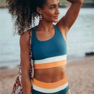 Sea Fancy Teal Striped Highwaisted Bikini. Never Been Worn. Size Large.